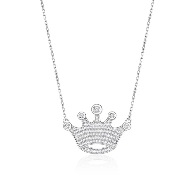 925 Sterling Silver Full Pave CZ Crown Necklace 80200484