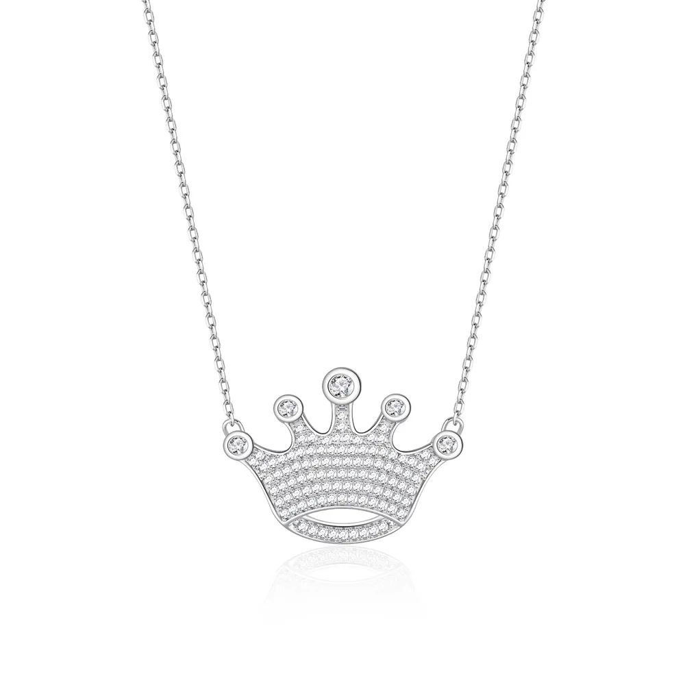 925 Sterling Silver Full Pave CZ Crown Necklace 80200484