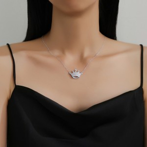 925 Sterling Silver Full Pave CZ Crown Necklace 80200484