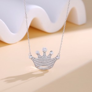 925 Sterling Silver Full Pave CZ Crown Necklace 80200484