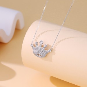 925 Sterling Silver Full Pave CZ Crown Necklace 80200484