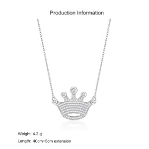 925 Sterling Silver Full Pave CZ Crown Necklace 80200484