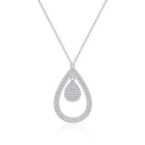 925 Sterling Silver Full Pave CZ Teardrop Necklace 80200486