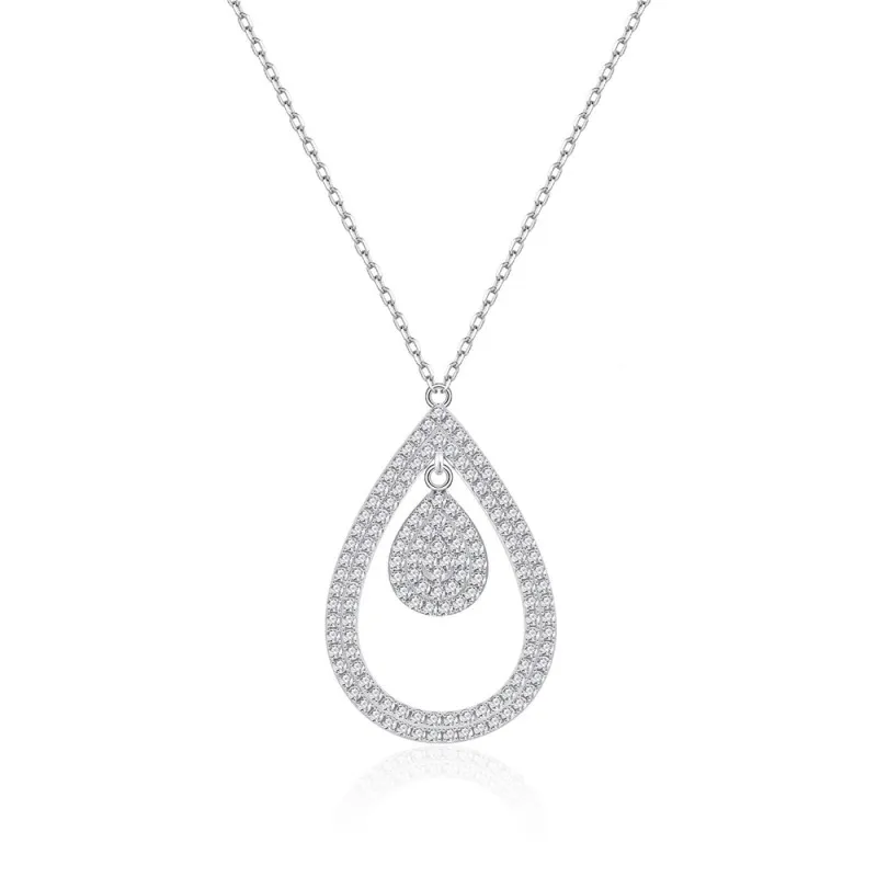 925 Sterling Silver Full Pave CZ Teardrop Necklace 80200486