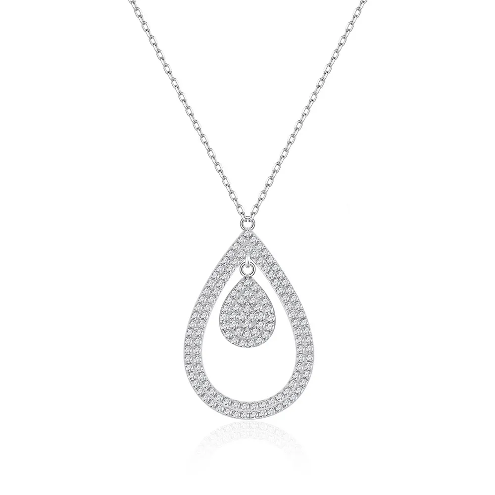 925 Sterling Silver Full Pave CZ Teardrop Necklace 80200486