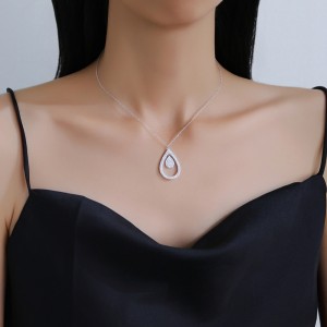 925 Sterling Silver Full Pave CZ Teardrop Necklace 80200486