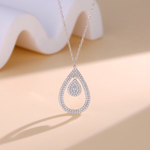 925 Sterling Silver Full Pave CZ Teardrop Necklace 80200486