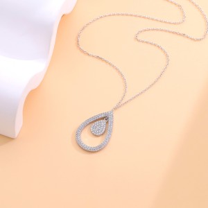 925 Sterling Silver Full Pave CZ Teardrop Necklace 80200486