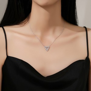 925 Sterling Silver Zircon Triangle Pendant Necklace 80200487