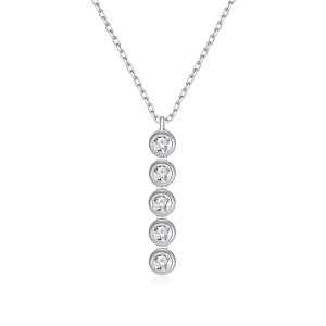 925 Sterling Silver Five-Stone Pendant Necklace 80200488