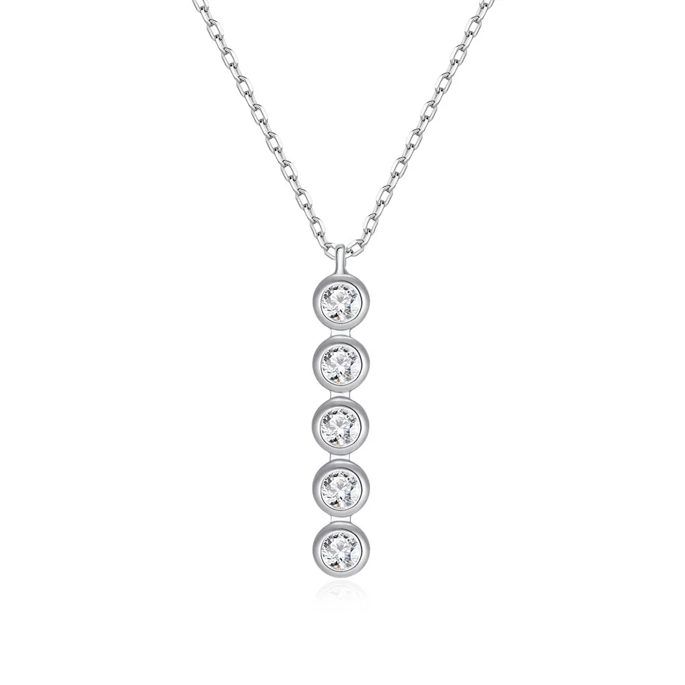 925 Sterling Silver Five-Stone Pendant Necklace 80200488