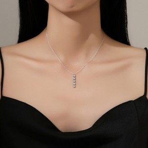 925 Sterling Silver Five-Stone Pendant Necklace 80200488