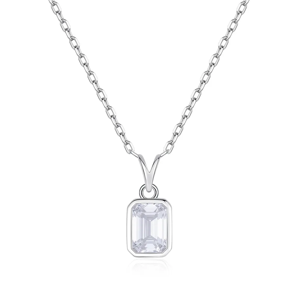 925 Sterling Silver Square Zircon Necklace 80200489