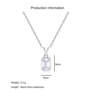 925 Sterling Silver Square Zircon Necklace 80200489
