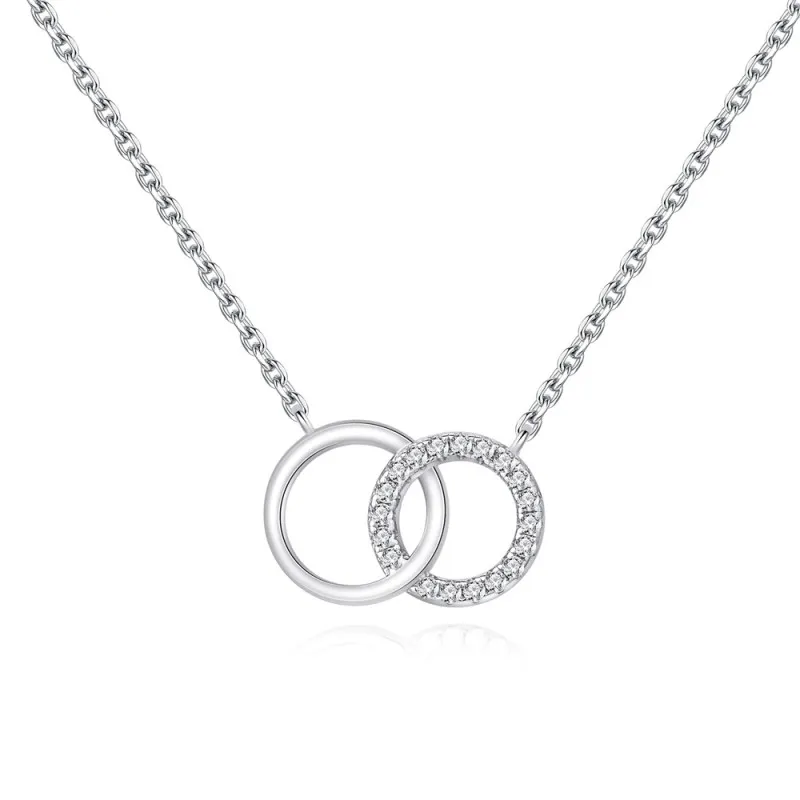 925 Sterling Silver Double Circle Pendant Necklace 80200492