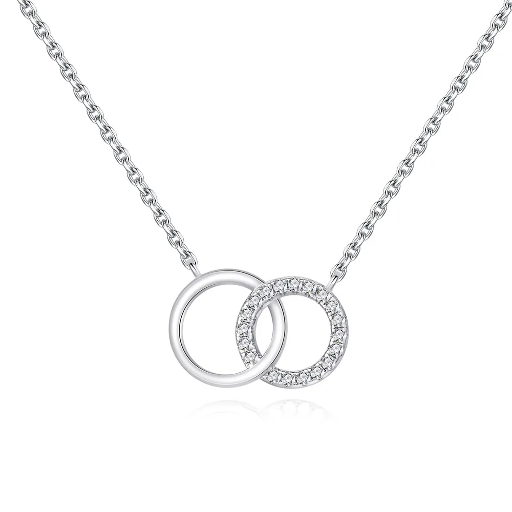 925 Sterling Silver Double Circle Pendant Necklace 80200492