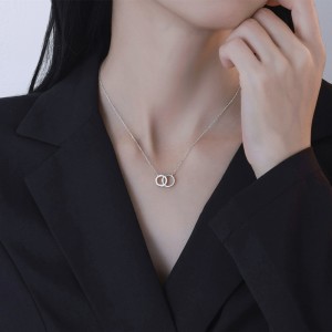 925 Sterling Silver Double Circle Pendant Necklace 80200492