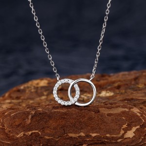 925 Sterling Silver Double Circle Pendant Necklace 80200492