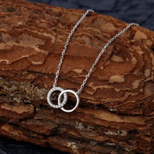 925 Sterling Silver Double Circle Pendant Necklace 80200492
