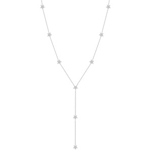 925 Sterling Silver Zircon Star Tassel Long Necklace 80200494