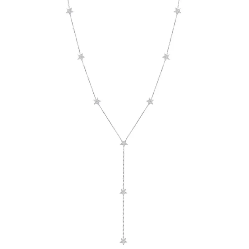 925 Sterling Silver Zircon Star Tassel Long Necklace 80200494