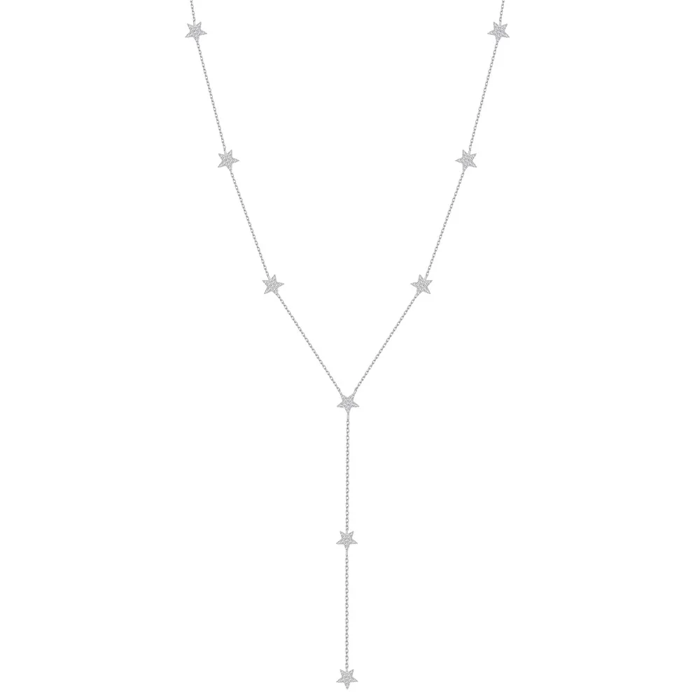 925 Sterling Silver Zircon Star Tassel Long Necklace 80200494