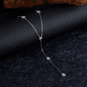 925 Sterling Silver Zircon Star Tassel Long Necklace 80200494