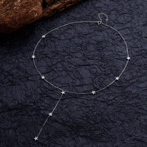 925 Sterling Silver Zircon Star Tassel Long Necklace 80200494