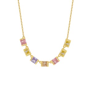 925 Sterling Silver Colorful Cube Pendant Necklace 80200495