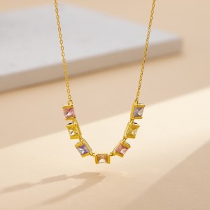 925 Sterling Silver Colorful Cube Pendant Necklace 80200495