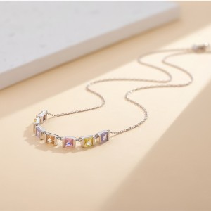 925 Sterling Silver Colorful Cube Pendant Necklace 80200495