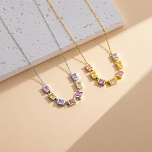 925 Sterling Silver Colorful Cube Pendant Necklace 80200495