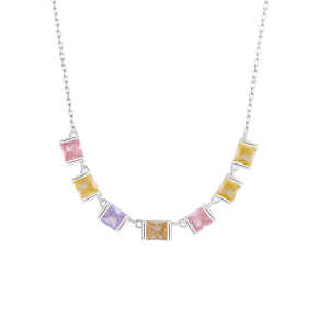 925 Sterling Silver Colorful Cube Pendant Necklace 80200495