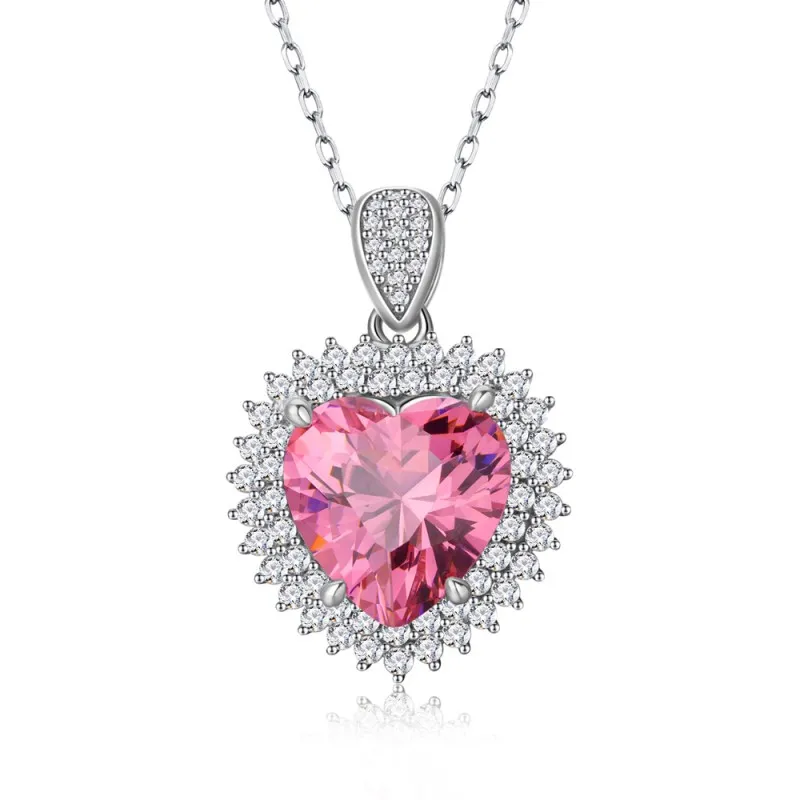 925 Sterling Silver Heart Pink CZ Pendant Necklace 80200497