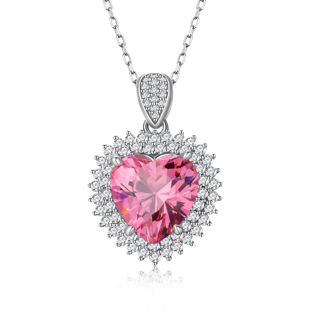 925 Sterling Silver Heart Pink CZ Pendant Necklace 80200497