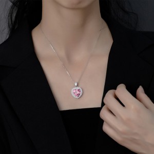 925 Sterling Silver Heart Pink CZ Pendant Necklace 80200497