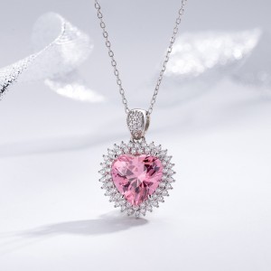 925 Sterling Silver Heart Pink CZ Pendant Necklace 80200497