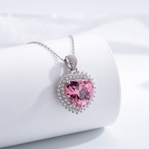 925 Sterling Silver Heart Pink CZ Pendant Necklace 80200497