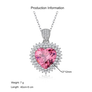 925 Sterling Silver Heart Pink CZ Pendant Necklace 80200497