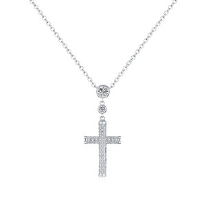 925 Sterling Silver Full Pave Zircon Cross Necklace 80200499