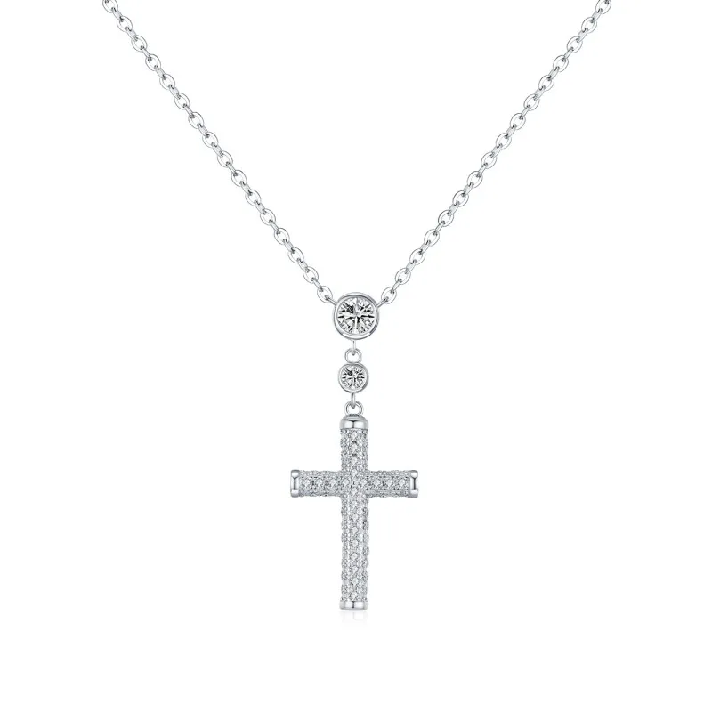 925 Sterling Silver Full Pave Zircon Cross Necklace 80200499