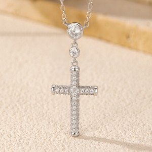 925 Sterling Silver Full Pave Zircon Cross Necklace 80200499