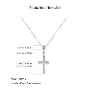 925 Sterling Silver Full Pave Zircon Cross Necklace 80200499
