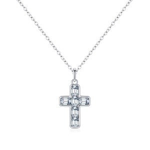 925 Sterling Silver Zircon Cross Pendant Necklace 80200500