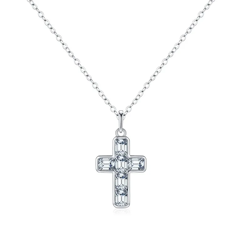 925 Sterling Silver Zircon Cross Pendant Necklace 80200500