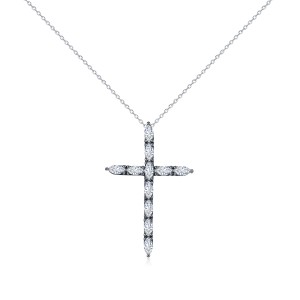 925 Sterling Silver Gothic Zircon Cross Pendant Necklace 80200501