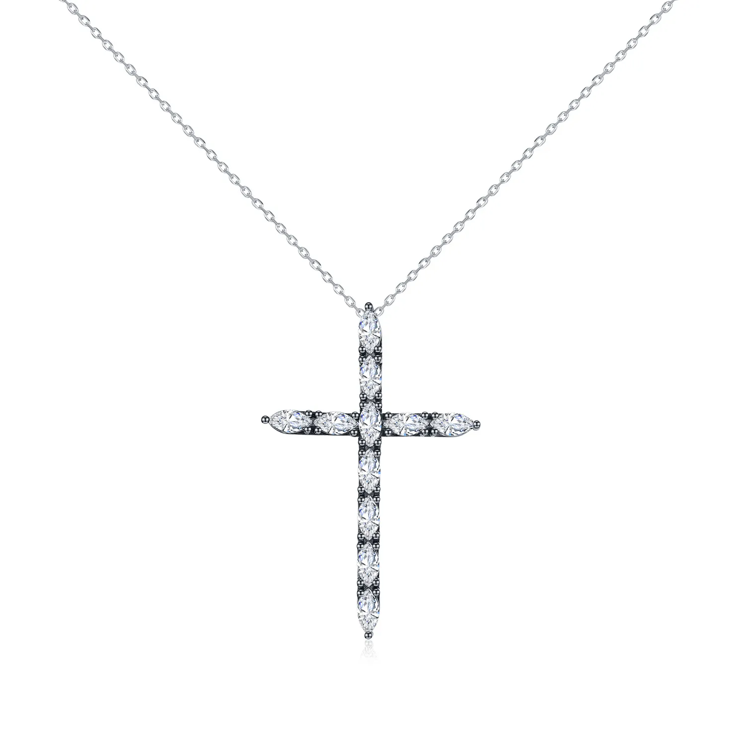 925 Sterling Silver Gothic Zircon Cross Pendant Necklace 80200501