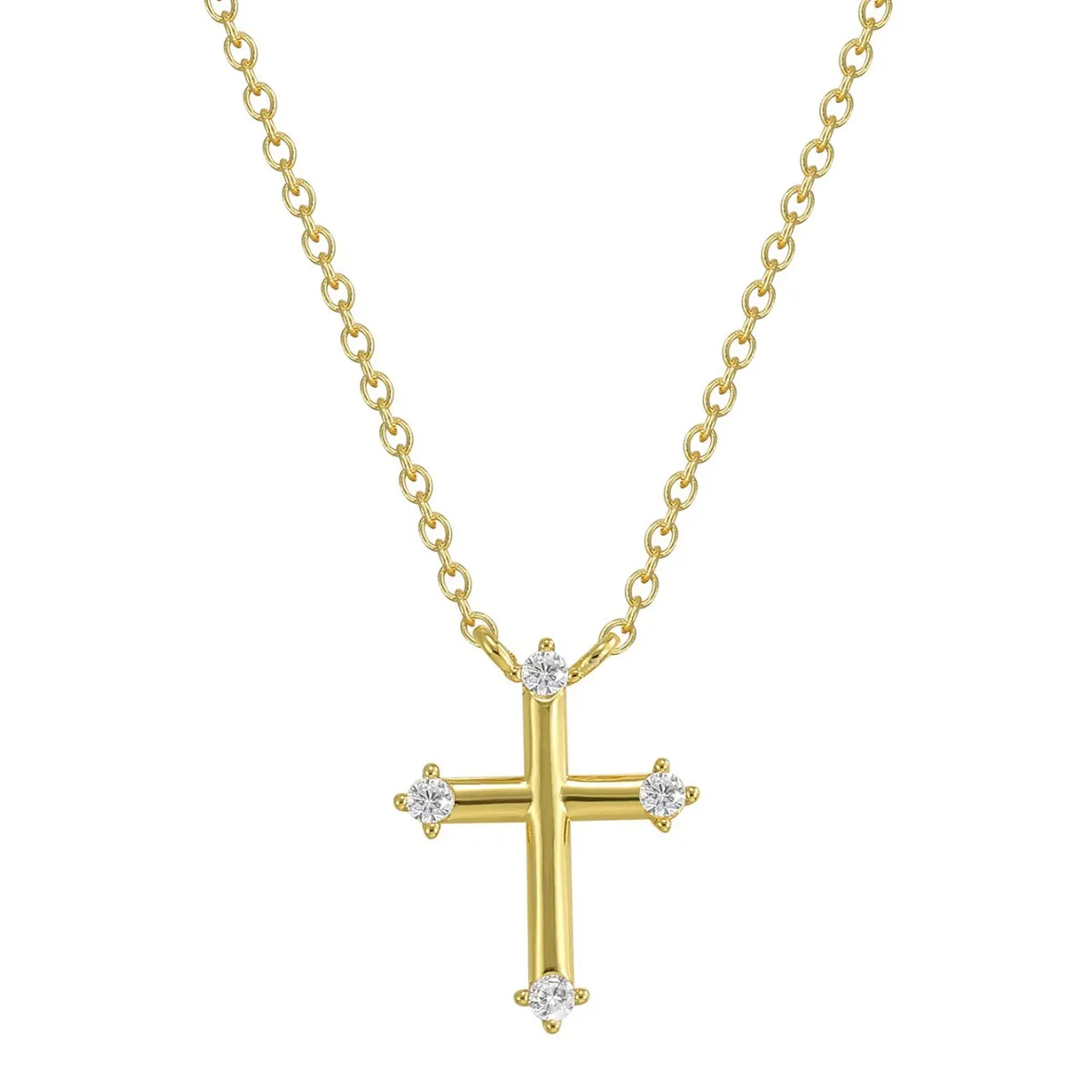 925 Sterling Silver Zircon Cross Pendant Necklace 80200502
