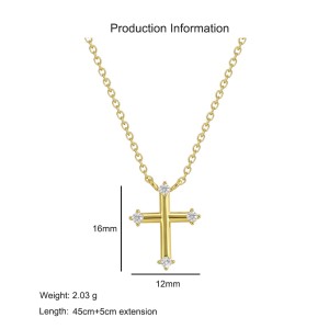 925 Sterling Silver Zircon Cross Pendant Necklace 80200502
