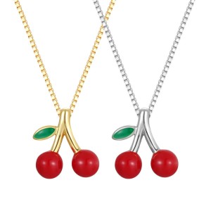 925 Sterling Silver Red Cherry Pendant Necklace 80200503 925 Sterling Silver Red Cherry Pendant Necklace 80200503
